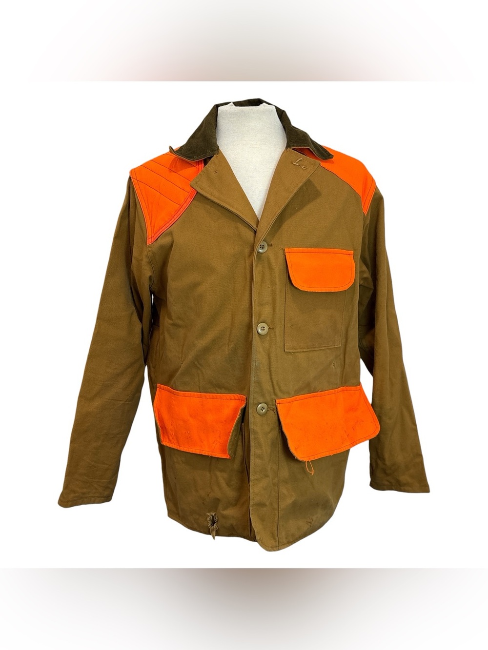 Vintage SafTbak Hunting Coat Medium Large Brown Canvas Blaze Orange Made USA
